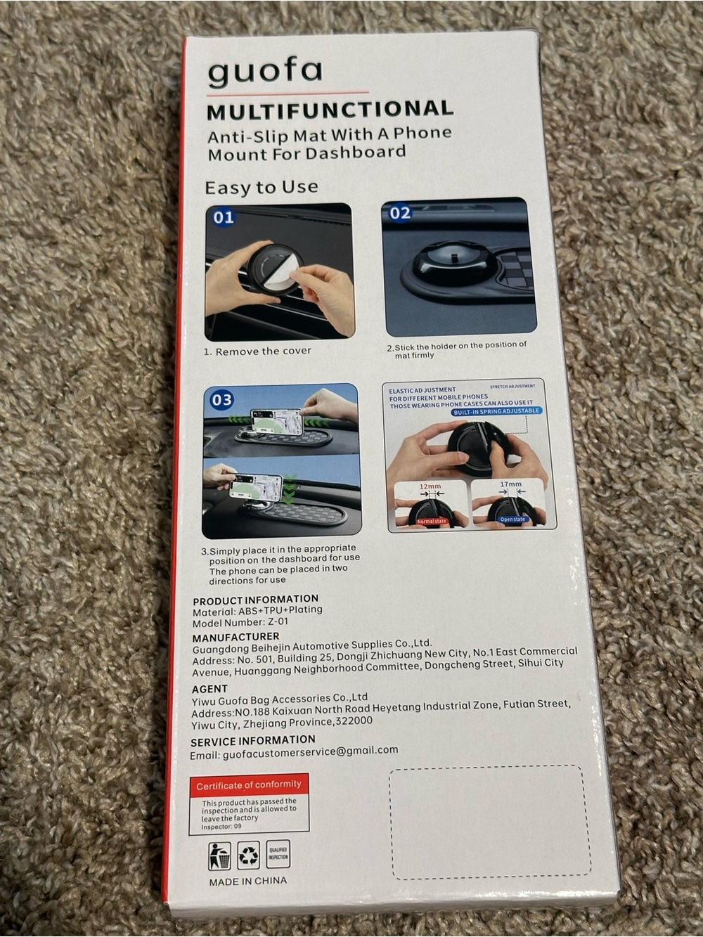 guofa Multifunctional Anti-Slip Dashboard Mat with Phone Mount - Black